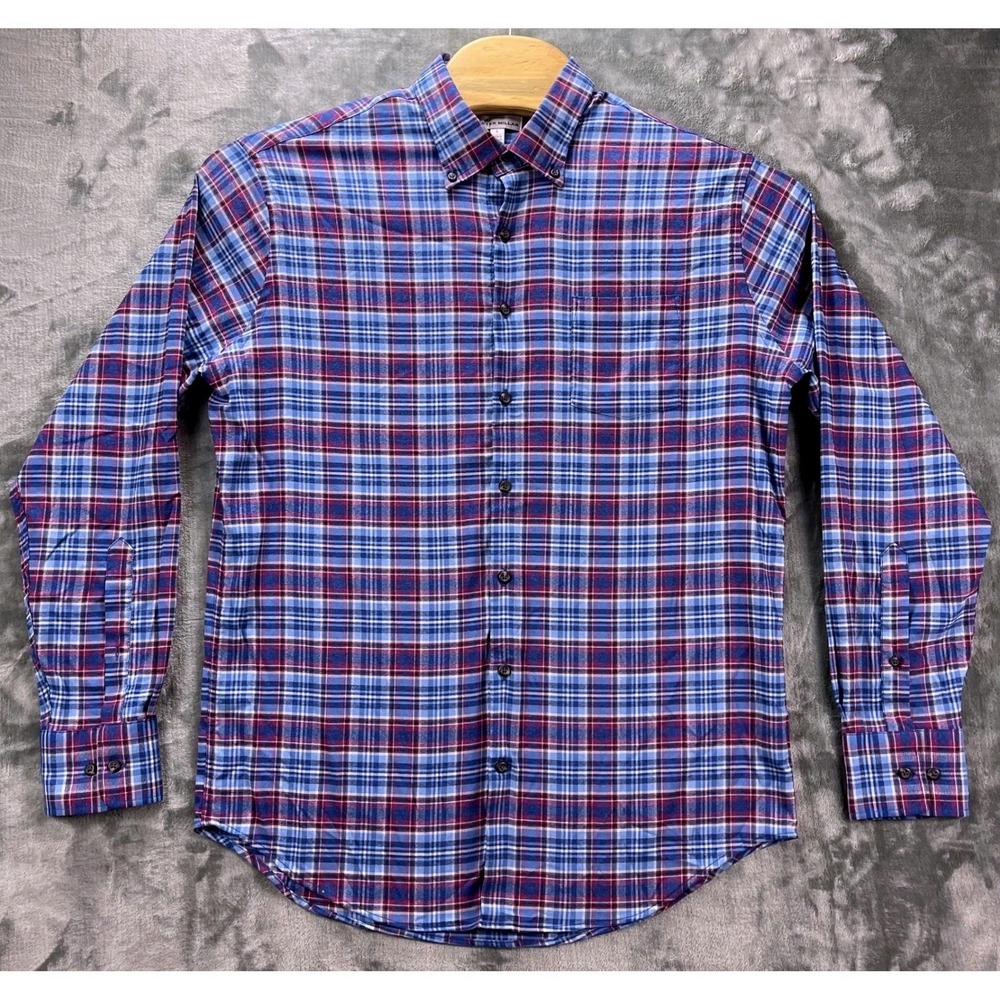 Peter Millar Plaid Button Down Shirt Mens Large Blue Purple Preppy Business L
